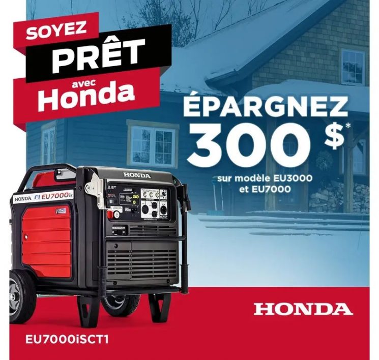Promotion 300$ de Rabais Génératrices Honda EU3000is & EU7000i ES